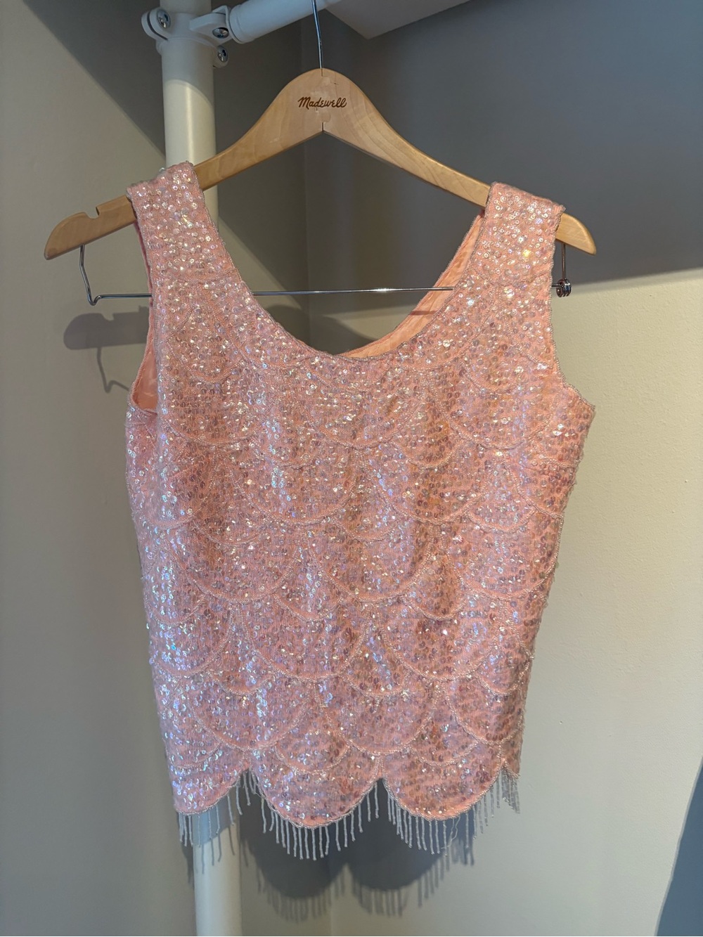 VTG Beaded Pink Sequin Wool Tank Sweater Top
